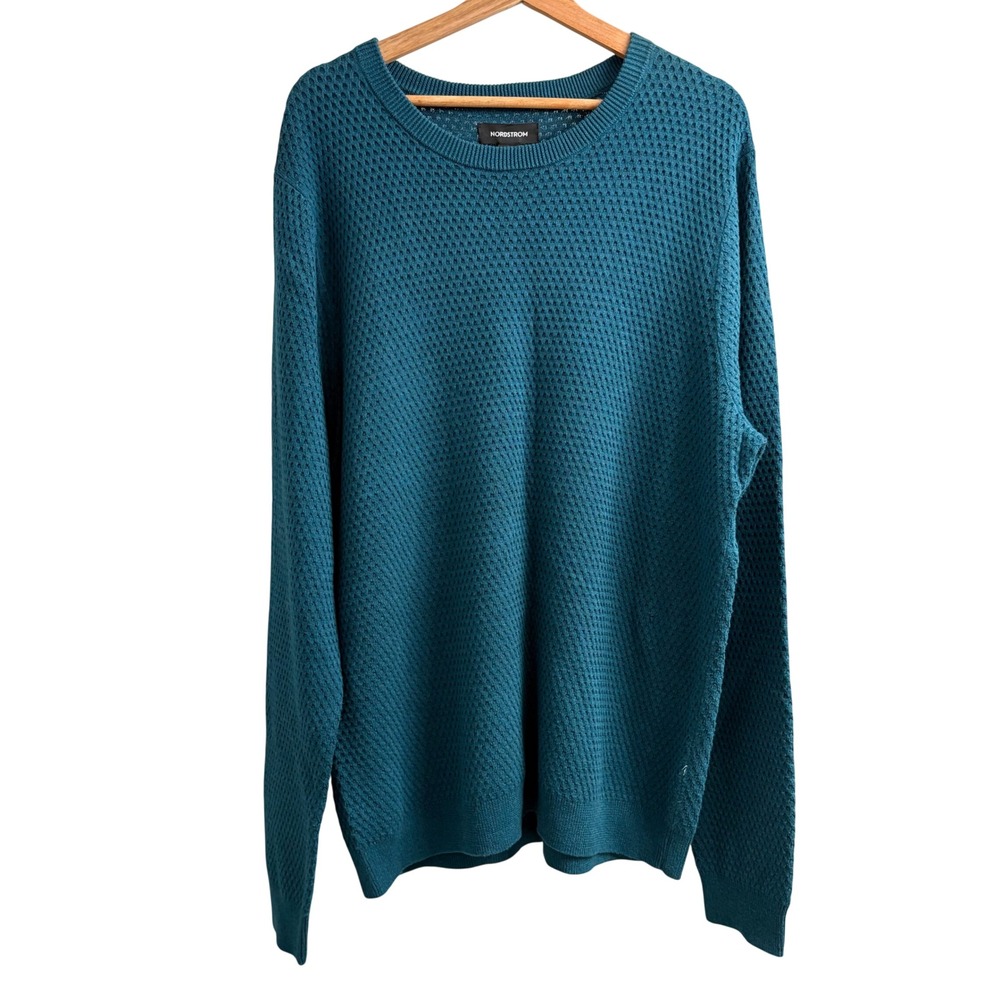 Nordstrom Mens Textured Waffle Knit Crewneck Sweater Teal Blue XL NO455882MN